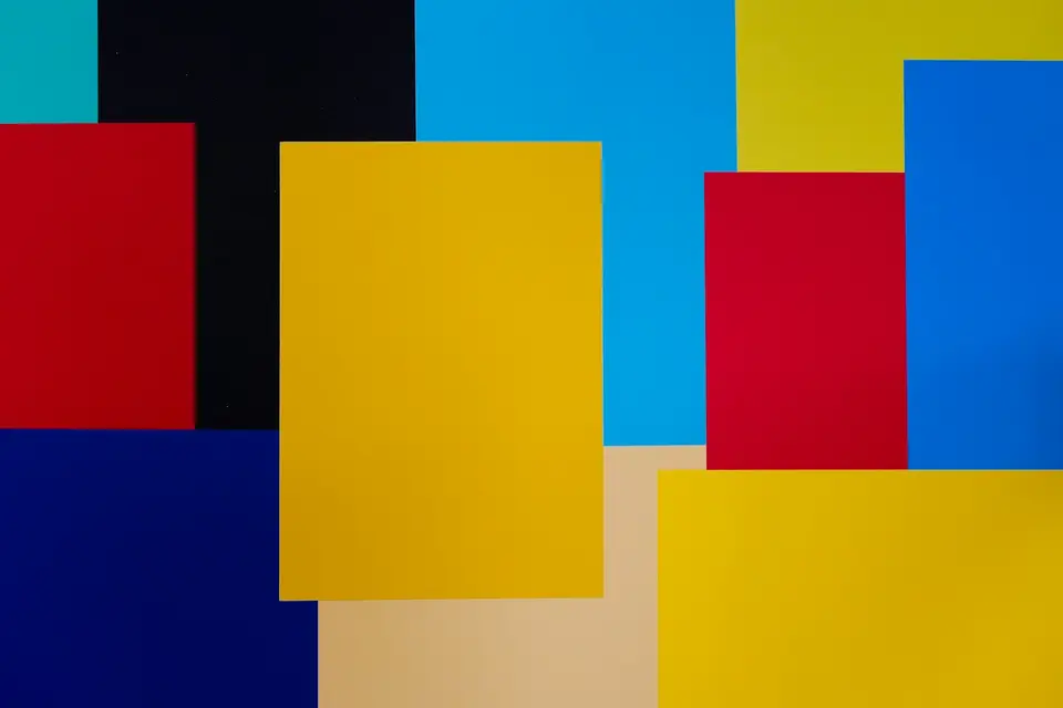 Yellow, cyan and red rectangles on black